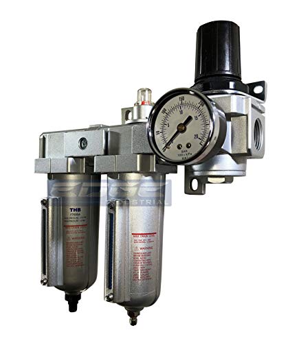 Industrial Rated Three Stage Air Drying System - Air Particulate Filter, 0.01 Micron Coalescing Filter & Air Pressure Regulator Modular Combo 3, Metal Bowl (3/4" Auto Drain) #TOP2