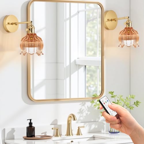 Image of Vintage Battery Operated Wall Sconces, Sconces Wall Decor Set of 2 CCT Dimmable Recharging Wireless Wall Lights with Remote Control for Bedroom Living Room Bathroom Hallway Vanity Coffee Bar