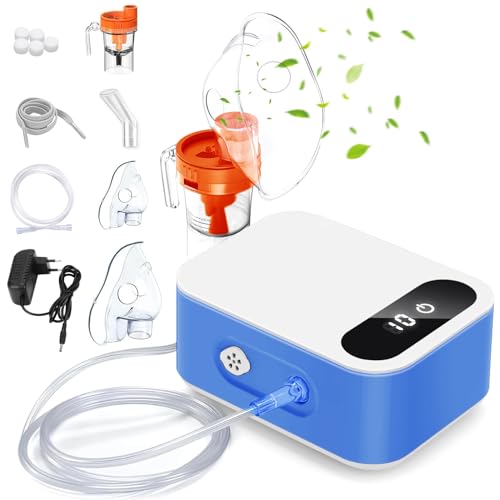 Aerosol Portatile Silenzioso Bambini e Adulti, MJKOPEE Macchina Aerosol Kit Con Display a LED E Tempo Di Lavoro Programmabile, Nebulizzatore Aerosol per Raffreddori O Asma (Grigio)