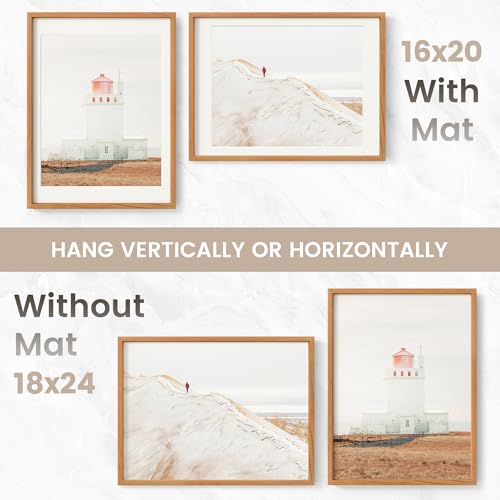 Image of 18x24 Poster Frame, USA-Sourced Natural Cherry Wood Picture Collage Frame with HD Tempered Glass, Modern Simple 18 x 24 Wooden Photo Frame Matted to 16x20, Vertical & Horizontal Wall Hanging Display