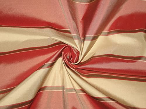 Tissu taffetas de soie rayé rouge vert or haut de gamme pour haute couture