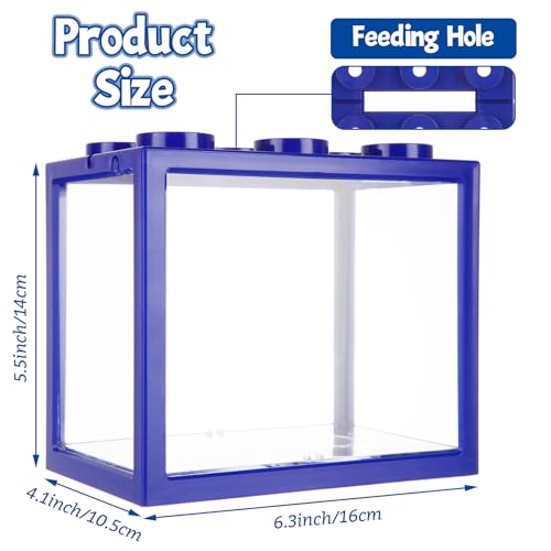 Image of QTLCOHD 4 Pack Small Betta Fish Tank, 0.6 Gallon Mini Aquarium Tank | Blue Stackable Fish Bowl, Acrylic Tiny Cube Tank for Beta Fish Sea Monkeys Shrimp Snails