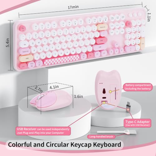 Image of Wireless Keyboard and Mouse, 104 Keys Full Size Typewriters Pink