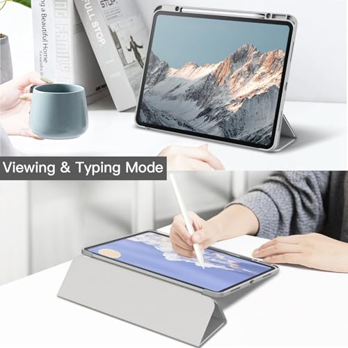 Image of JETech Cover Case for iPad Pro 13-Inch M5 /M4 (2025 /2024) with Pencil Holder, Clear Transparent Back Shell Slim Stand Shockproof Tablet Cover, Auto Wake /Sleep (Silver)