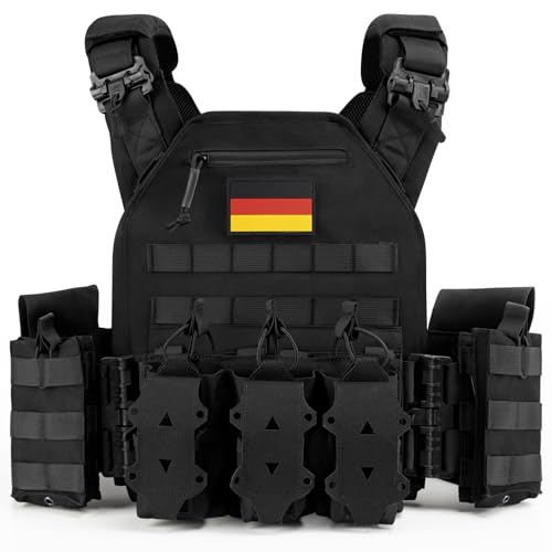 Jueachy Taktische Weste Airsoft Plattenträger: Quick Release Militär Weste Einstellbar Atmungsaktiv Beschwerte Weste für die Ausbildung - Plate Carrier Molle Schutzweste für Herren Paintball Polizei