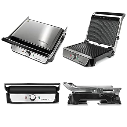 TZS First Austria Tischgrill, Elektrogrill für den Tischgebrauch, Grillplatte für Fleisch & Gemüse, 180°-Öffnung, Kontaktgrill mit Antihaftbeschichtung, in Schwarz/Edelstahl, 900 W – Bild 7