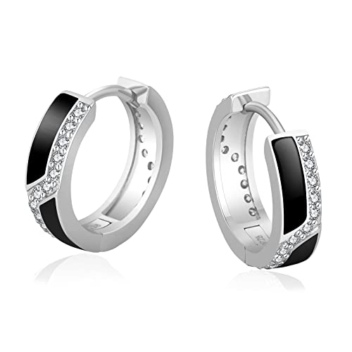 KRKC&CO Hoop Earrings Men, Sterling Silver, Birthday Summer Gift for Men, 14K/White Gold Plating, Hypoallergenic, Curved Face Hip Hop Rapper, Jewerly for Women C-Black Tone-Silver Vermeil