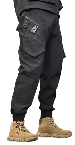 MOKEWEN Men's Women Pockets Casual Goth Punk Jogger Cargo Hiphop Techwear Cargo Ankle Pants