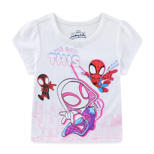 Image of Marvel Spider-Gwen Ghost Spider Spidey Miles Morales Girls Short Sleeve T-Shirt and Shorts Set for Toddler to Big Kids