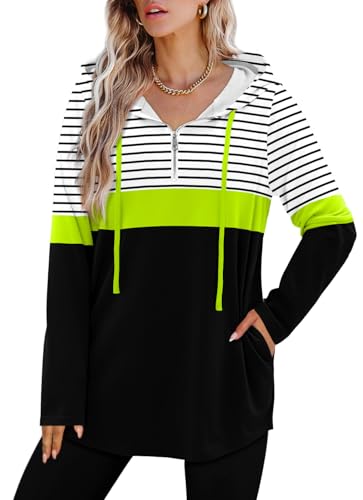 BETTE BOUTIK Womens Quarter Zip Tunic Hoodies Pullover Long Hooded Sweatshirts S-3XL