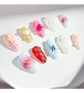 Press on Nails Handmade Almond Medium 3D Flower Design Reusable Fake Nail for Women and Girls 10p...