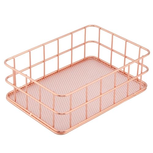 Metall Organizer Korb, Metall Aufbewahrungskorb Grid Drahtkorb, Roségoldener Eisen Aufbewahrungskorb Organizer Aufbewahrungshalter Schreibtisch Dekoration für Büro, Schlafzimmer, Büro, Make-up(C)