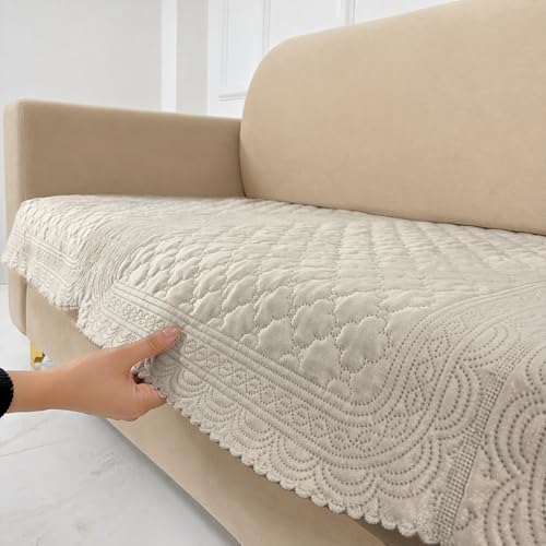 Image of Homerz Premium Petal Charm Sofa Cover | Embossed Floral Pattern | Soft Touch, Anti-Dust & Easy Wash Fabric Cloth, Washable and Durable (Beige, 3 Seater, Only Seat Cover)