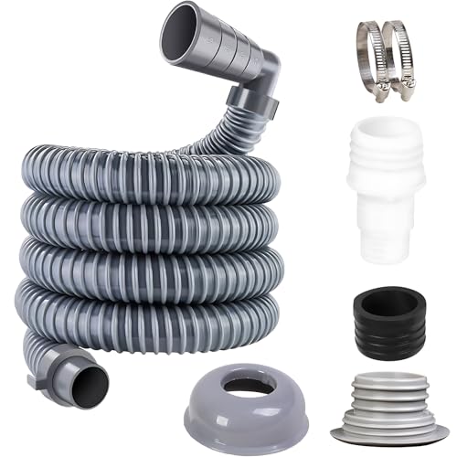 6.5ft Universal Washing Machine Drain Hose with 90° Elbow, Flexible Washer Corrugated Discharge Extension Kit, Cut-to-Fit (1.26