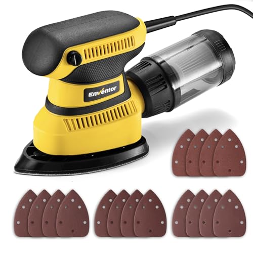 Enventor Lijadora Mouse 210W, Lijadora Madera con Velocidad 15000RPM, 16PCS Lija (80, 120, 180, 240 Grit), con Caja de Polvo, Lijadoras Delta Electrica para Lijar y Pulir Madera y Metal