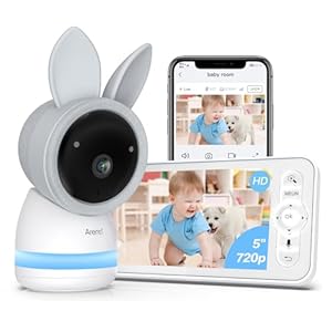 ARENTI 2K/3MP Camara Vigilancia Bebe con 5″ LCD Pantalla, PTZ 355° Vigilabebes con Camara,Sensor de Temperatura, Monitoreo de Movimiento, Visión Nocturna, Audio Bidireccional, con App Movil