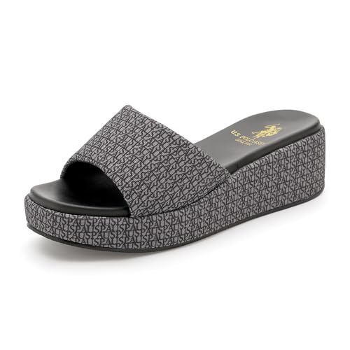 Image of U.S. POLO ASSN. Savina Brown Monogram Print Wedges With Premium Upper
