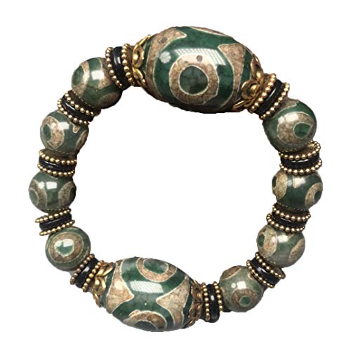 Bracelet Dzi 3 yeux en agate ancienne naturelle véritable et rare