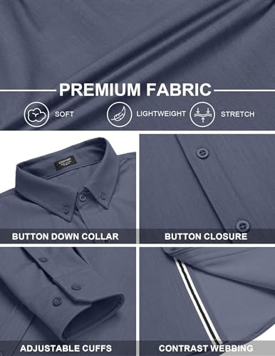 Coofandy Mens Stretch Dress Shirt Regular Fit Button Up Long Sleeve Denim Shirts For Men thumb #3