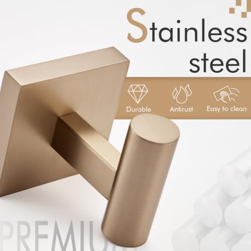 Image of KOKOSIRI Robe Hooks for Wall Mount Bathroom Towel Hook, Coat Hooks Bath Storage Hardware 3 Pack Champagne Bronze Stainless Steel B1013CPG-P3