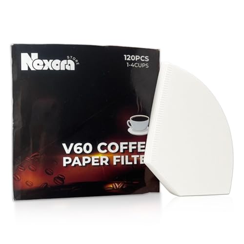Nexora store Coffee Filter Paper | Cone Paper Filters for V60 & Drip Coffee Makers | Disposable Chlorine-Free Natural Taste Tear-Resistant Design | Pack of 120 | White