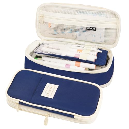 Image of Cute Pencil Case Large Capacity - Expandable Pencil Pouch for women and Girls, Durable Pencil Bag Pen Case Organizer, Kawaii Pencil Case Pouch for School Supplies & Gift (Blue)