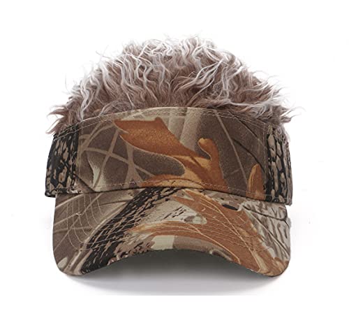 Image of Mens Visor with Hair Fake Hat with Hair for Men Funny Golf Hats Wig Hat Spiked Adjustable Baseball Cap