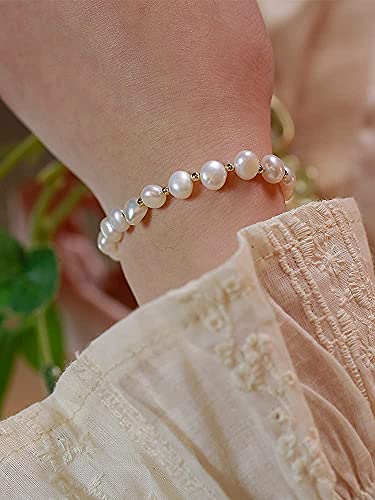 Pearl Bracelet 6mm Handpicked Pearl Chain 18k Gold Plated Delicate Vintage Y2k Jewelry Gifts for Mom Women Girls2