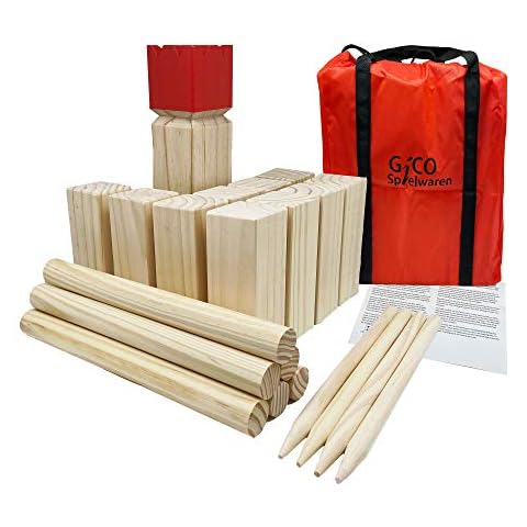 GICO Kubb Spiel XXL Set, Wikingerspiel, König 30 x 7 x 7 - Der Outdoor Spielspaß in Top Qualität aus Massivholz mit Transporttasche - 3263 Cover