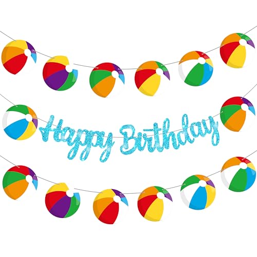 Image of 3Pcs Beach Ball Birthday Party Banners Beach Ball Birthday Party Decorations Summer Pool Theme Banner Garlands for Summer Theme Party Baby Shower Supplies