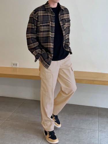 Image of GRECIILOOKS Men Loose Low-Rise Baggy Cargo Pants - Cotton Trousers with Adjustable Drawstring Waist - Casual Streetwear Utility Cargos