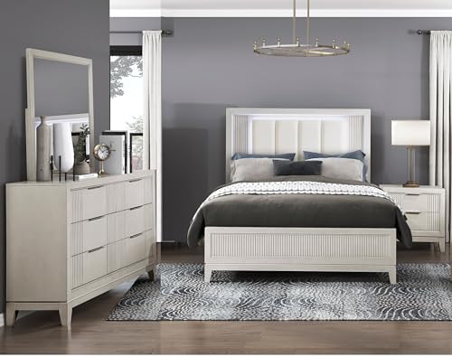 4pc Bedroom Furniture Antique White Finish Contemporary Set King Size...