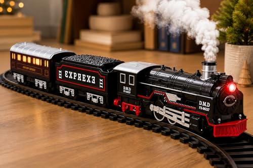 Image of Electric Steam Train Set for Kids | Choo Choo Train Toy with Tracks, Smoke, Lights & Sound | USB Rechargeable | Age 2-6 Years | Color May Vary