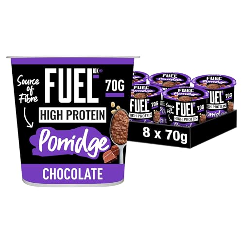 FUEL10K Porridge Pots, Chocolate - 8x70g - High Protein On The Go Breakfast