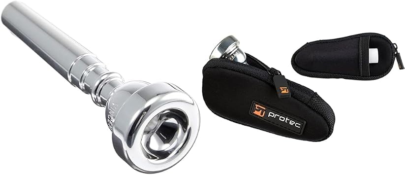 Bach Trumpet Mouthpiece 3C & Protec Trumpet/Small Brass Single Neoprene Mouthpiece Pouch with Zipper Closure - Black, Model N203
