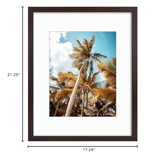 Image of Frametory, 16x20 Picture Frame with Mat for 11x14 Picture- - High Definition Glass Wide Molding - Preinstalled Wall Mounting Hardware (Brown, 1 Pack)