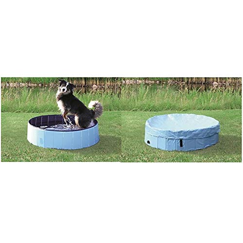 Trixie 39482 Hundepool, ø 120 × 30 cm, hellblau/blau + Abdeckung für Hundepool # 39482, ø 120 cm, hellblau