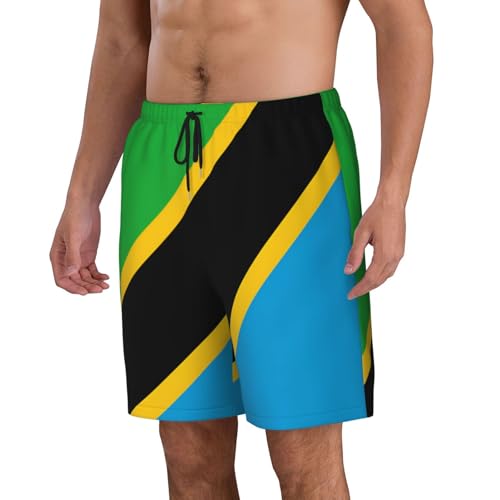 Tanzania Flag Men Beach Pants â€“ Swim Trunks for Men,Quick-Dry and Comfortable, Suitable for Beach, Surf, and Everyday Wear Black2