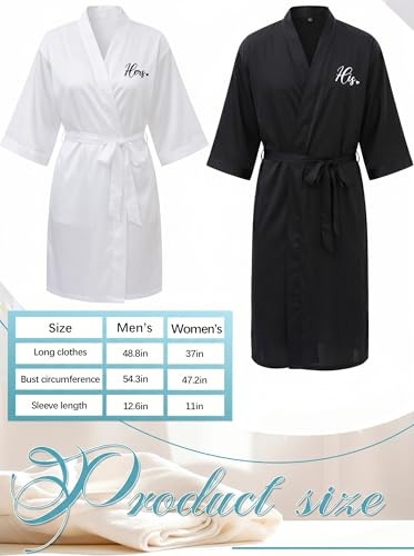 Image of Jecery 2 Pcs Satin His and Hers Robes Set Mr. Mrs. Silk Matching Robe for Couples Women Man Wedding Engagement Bridal Gift