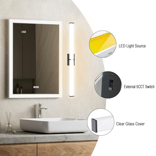 Image of 31.5Inch 3200LM Bathroom Light Fixtures 5CCT Optional, Black Modern LED Vanity Light Clear Shade, Dimmable Bathroom Lighting Fixtures Over Mirror - ETL Listed