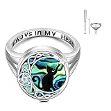 Black Cat Cremation Ring Urn Rings for Ashes for Women Sterling Silver Urn Remembrance Ring Celtic Moon Abalone Keepsake Memorial Jewelry Gifts Size 10