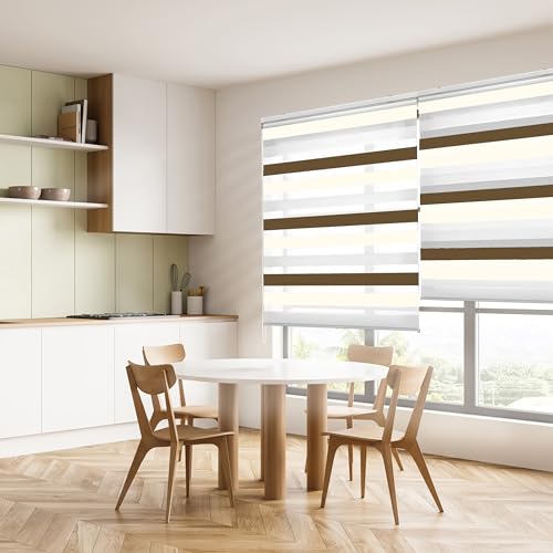 Blindecor Lira tenda a rullo giorno e notte, tricolore Marrone, crema, Bianco, 80 x 180 cm (Larghezza x Altezza) | Dimensioni del tessuto 77 x 175 cm. Eleganti tende giorno e notte