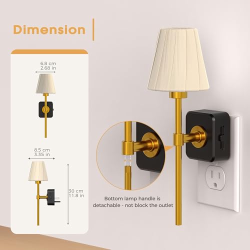 Image of Briignite LED Night Lights Plug into Wall, 2 Pack Vintage Pleated Fabric Cover Night Light, Dusk to Dawn Sensor,0-100LM Dimmable Lamp Shade Nightlight for Bedroom Living Room Hallway