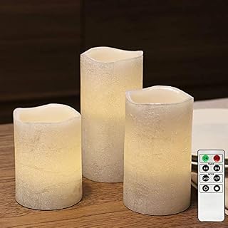Rhytsing Silver Flameless Led Candles, Battery Operated Pillar Candles with Remote Control, Warm White Flickering Light, Textured Wax Finish, Batteries Included - Set of 3