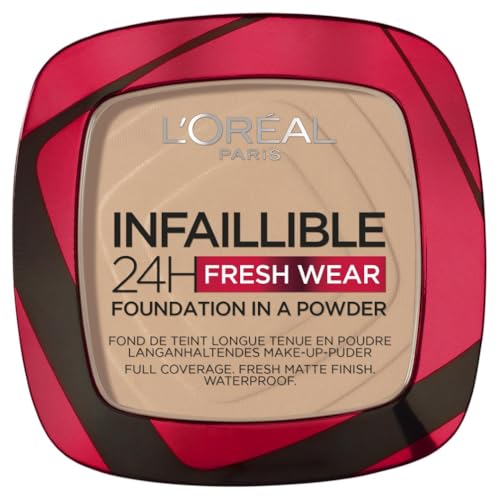 L'Oréal Paris Powder Foundation, Full Coverage, Mattifying, Heat and Humidity proof, Sweat-proof, Infallible, True Beige, 1g