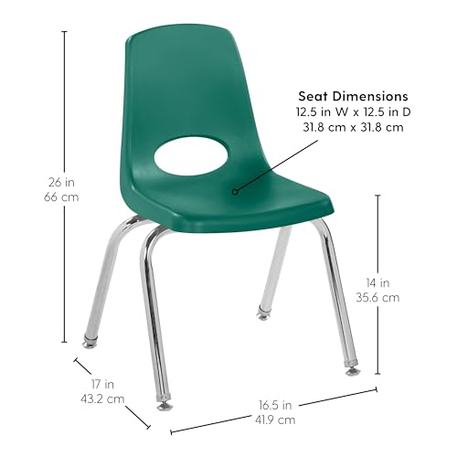 Image of FDP 12 inch School Stack Chair, Stacking Student Seat with Chromed Steel Legs and Swivel Glides for Classroom, Homeschool or Learning Space - Green (2-Pack), 14333-GN