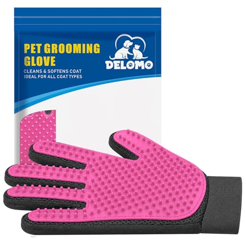 Image of Pet Hair Remover Glove - Gentle Pet Grooming Glove Brush - Deshedding Glove - Massage Mitt with Enhanced Five Finger Design - Perfect for Dogs & Cats with Long & Short Fur - 1 Pack (Right-hand), Pink