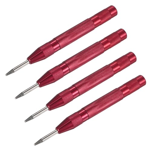 M METERXITY 4er-Pack Automatischer Körner, 133mm Hochgeschwindigkeitsstahl Federbelasteter Nagelkörner Werkzeug für Stahlplatte/Holzbrett/Glas, Einstellbares Schlagkörner Werkzeug [Rot]