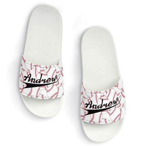 Custom Sports Slides Personalized Slippers - Baseball Sandals Quick Drying Softball Slippers Indoor Outdoor,Gifts for Men Youth Boy (White,Style 32)