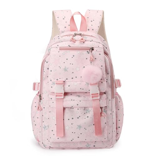 Sac à dos esthétique rose pour femme avec pendentif mignon et grande capacité de voyage